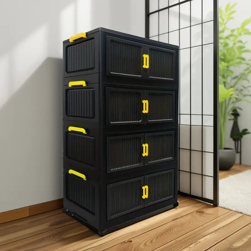 57 cm Brede 4-Laags Zwarte Versterkte Kunststof Lade Opbergkast – Ruimtebesparende Organizer voor Kleding, Speelgoed en Huishoudartikelen