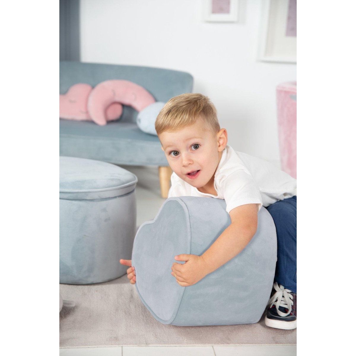 Roba - Kinderpoef - Lil Sofa Junior - Fluwelen Zitpoef - Kinderfauteuil - Kinderzitmeubel - Poef voor Kinderen - 24 cm Hoog - Blauw - Zacht en Lichtgewicht