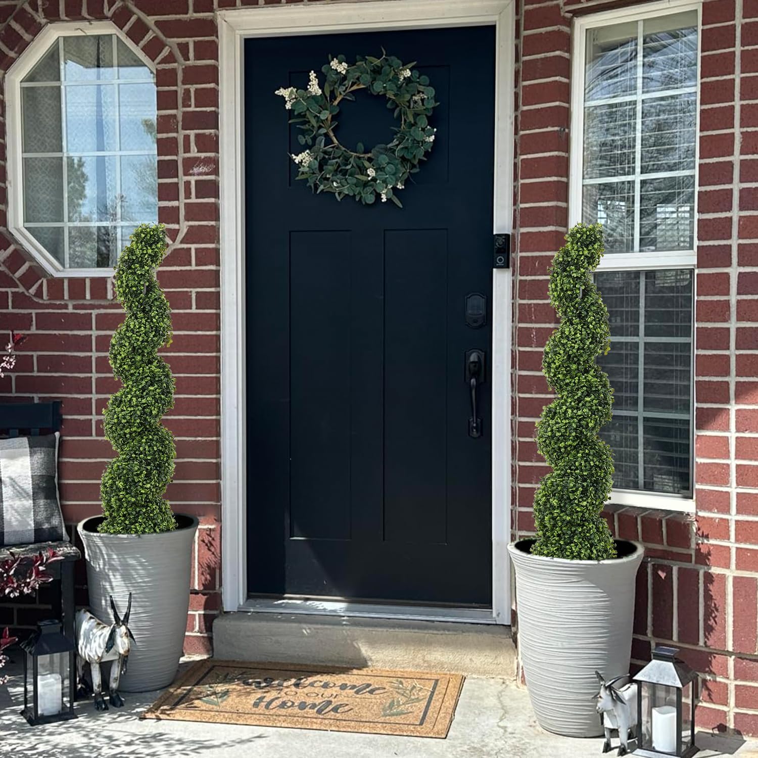 2 Stuks – Kunstplanten Spiraalvorm – 120 cm Nep Buxus Bomen voor Buiten – Kunstmatige Buxus Topiary Set – Twisted Boom voor Tuin Terras Voordeur Balkon – Weerbestendige Decoratieve Buxusplanten – Onderhoudsvrij en UV-Bestendig Groendecor