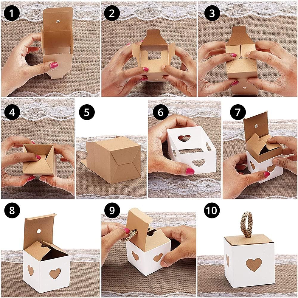 Kraft Papieren Snoepdozen - Vintage Stijl - Ideaal voor Bruiloft en Verjaardagsfeesten - Recyclebaar - Bruin en Wit - Set van 50