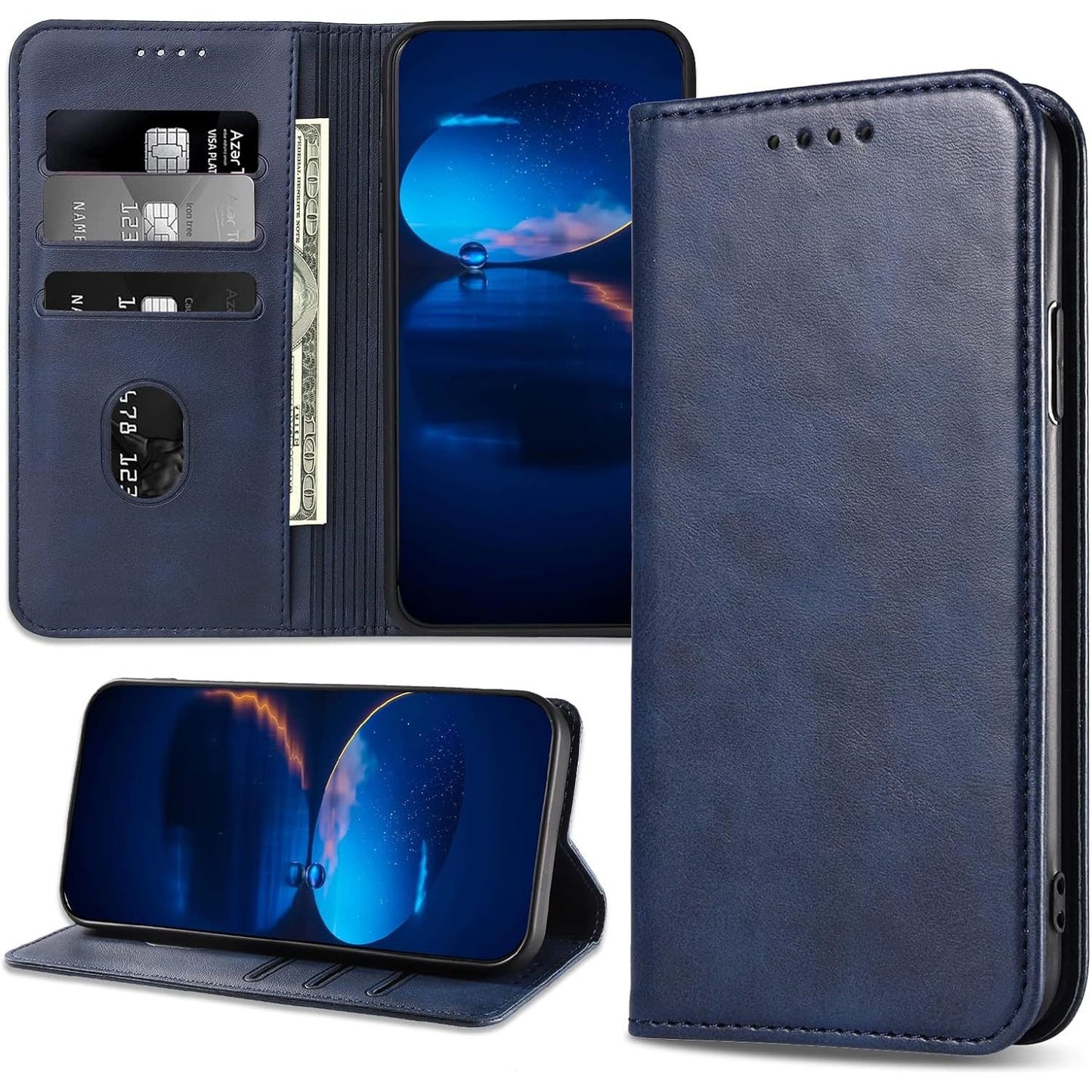 Hoesje voor iPhone 13 pro - Klassiek PU Lederen Magnetisch Portemonnee Hoesje, Flip Folio Beschermende Telefoonhoes Compatibel met iPhone 13 pro, Blauw - Luxe Bescherming met Handige Portemonnee en Magnetische Sluiting