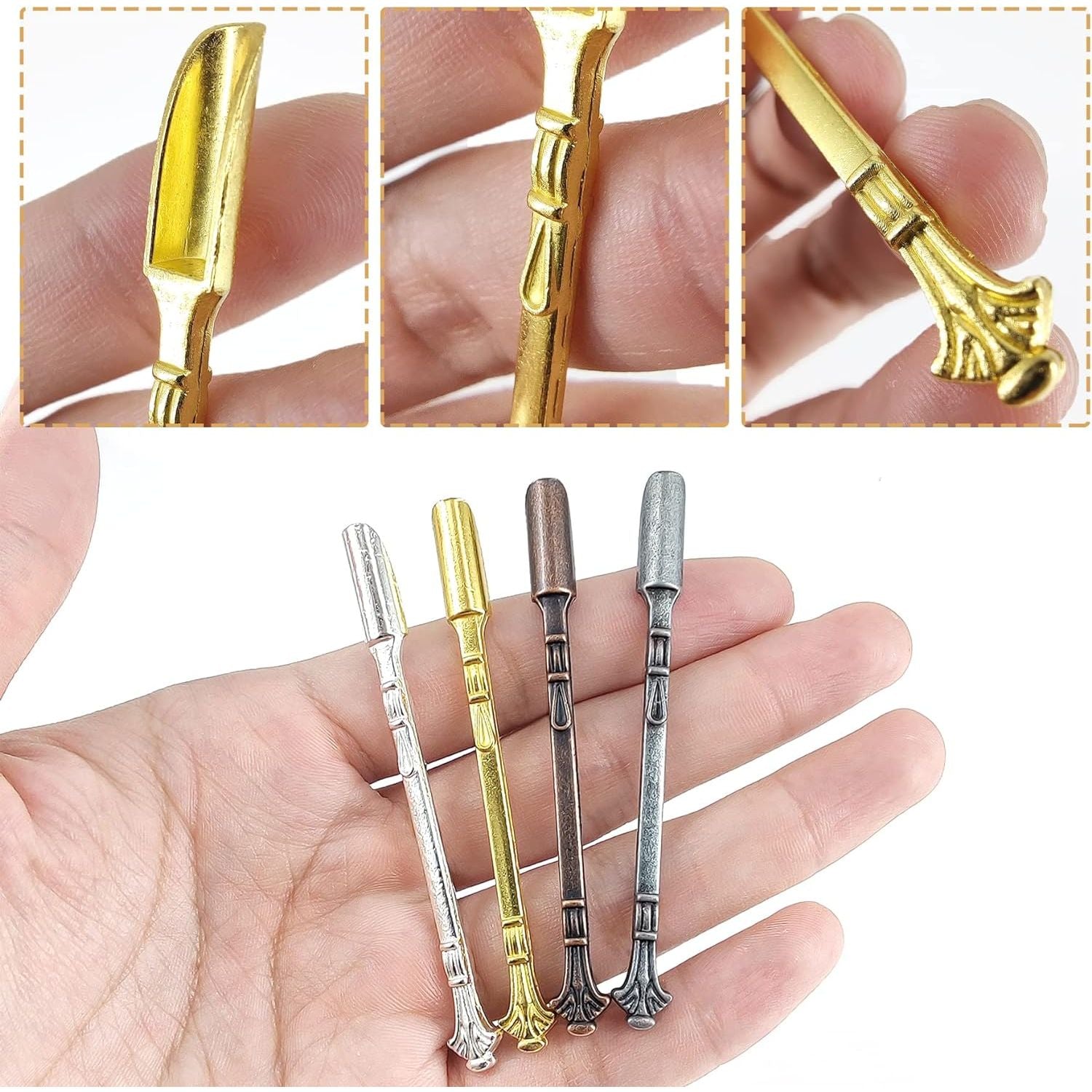 4 stuks - Set van Mini lepels, Mini Medicijnlepels met Hangers, Mini Schepjes - Perfect voor Medicijnen, Zouten, Kruiden, Zand, Glitterkruiden, Kleine Kruidenpotten