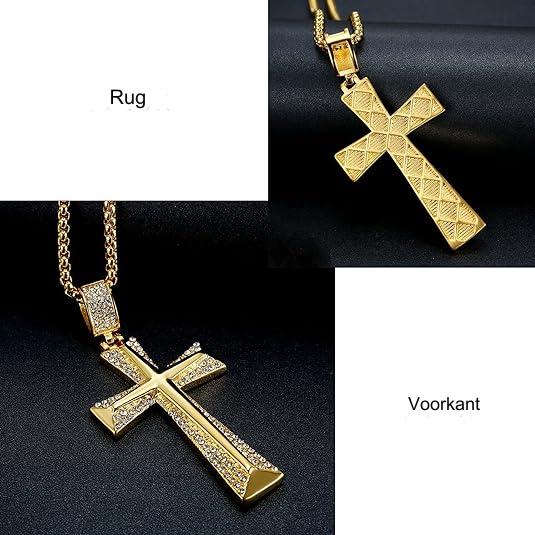 1 Stuk - Klassieke Kruis Hanger Ketting - Roestvrij Staal - Hoogglans Gepolijst - Voor Mannen en Jongens - 22-24 Inch Rolo Ketting - Zilver/Goud/Zwart - Verstelbaar - Religieuze Sieraden - Met Luxe Opbergzakje