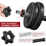 Verstelbare Dumbbell Set - 15kg - Thuis Fitness - Met 4 Spinlock Sluitingen - Inclusief 2 Dumbbell Bars - Kunststof &amp; Cement Gewichten - Voor Vrouwen &amp; Mannen