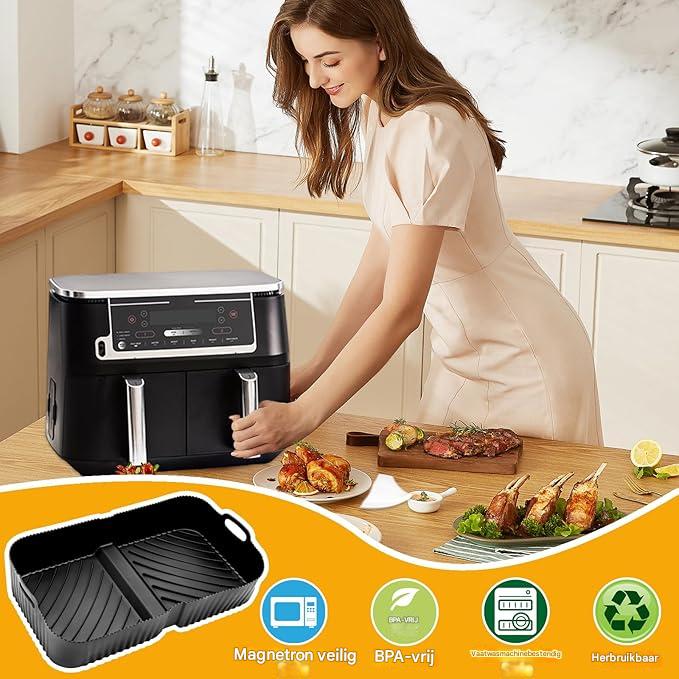6 Stuks – Siliconen Airfryer Liner Geschikt Voor Ninja Foodi FlexDrawer AF500UK 10.4L – Herbruikbare Non-Stick Trays – Airfryer Accessoires – Hittebestendig – Vaatwasserbestendig – Voor Oven, Magnetron, Grill En Stoomoven