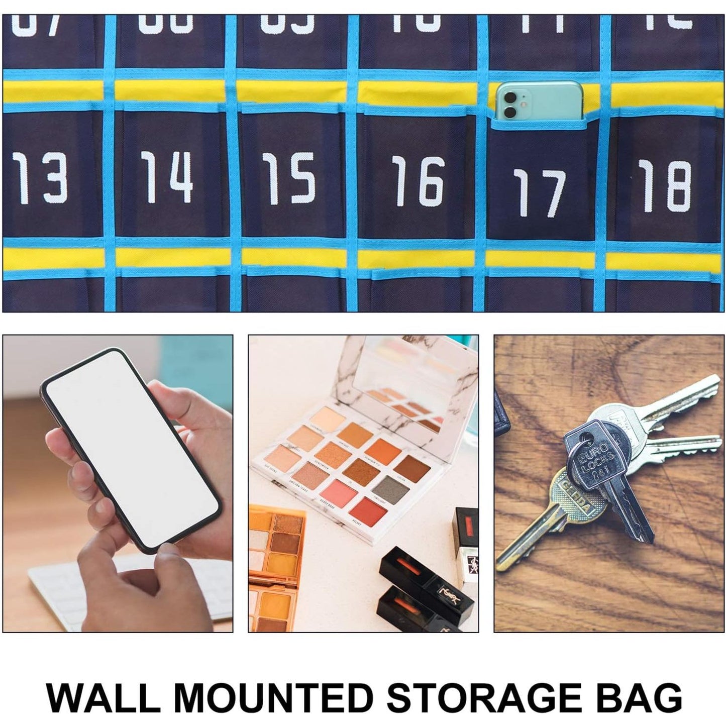 36Vakken Hangende Wandorganizer - Opbergtas voor Mobiele Telefoons en Sieraden - Niet-Geweven Stof - Voor Telefoons, Rekenmachines en Accessoires - Inclusief Haken en Spijkers - Ideaal voor Klaslokaal, Deur en Kast  Verkooptekst: