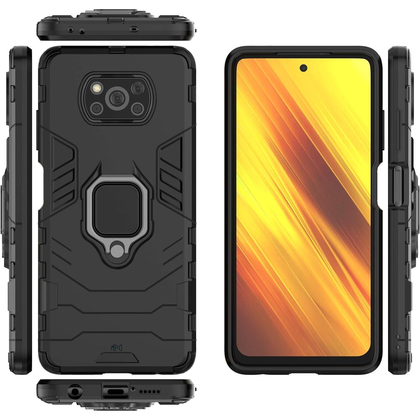 Multifunctioneel Ringhouder Hoes - Geschikt voor Xiaomi Poco X3 NFC/X3 Pro - Extra Sterke Mobiele Hoes - Ultieme Bescherming, Shockproof met Magnetische Houder - Inclusief Schermbeschermer