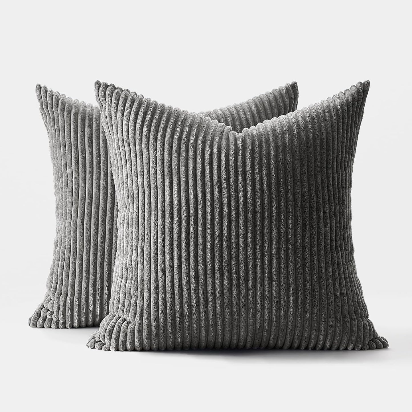 2 Stuks - Donkergrijze Gestreepte Kussenhoezen Set 38 CM - Moderne Sierkussenslopen - Zachte Katoenen Kussenhoezen Voor Woonkamer En Slaapkamer - Luxe En Duurzame Kussenovertrekken - Eenvoudig Wasbare Kussenhoezen - Stijlvolle Donkergrijze Kussenbekleding