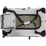 Opvouwbare Honden Transportbox 70 x 52 x 52 cm - Draagtas voor Hond of Kat - Stoffen Reistas met Stalen Frame - Dierentransporttas met 3 Deuren en 2 Ramen - Incl. TPE Lekbak en Accessoiretas - Grijze Vouwbare Draagbox voor Auto of Thuis