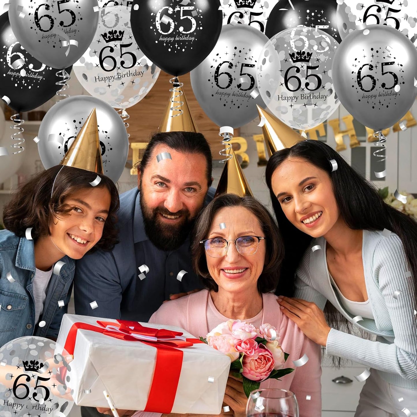 65 Jaar Verjaardag Confetti Ballonnen Set - 30cm - Perfect voor 65ste Verjaardagsfeest Decoraties