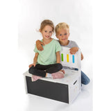 Spielmaus Houten 3-in-1 Kinderbank – Zitbank met Opbergruimte en Schoolbord – Speelbank voor Kinderen – Inclusief Krijt en Spons – Wit – 60x31,6x55,6 cm – Max. Draagvermogen 50 kg