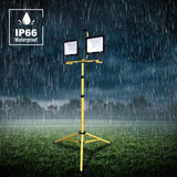 2x100W LED Bouwlamp op Statief – Draaibare Dubbele Floodlight – 10000 Lumen – 6000K Helder Wit – Verstelbaar Statief tot 254 cm – IP66 Waterdicht – 5 m Kabel – Binnen/Buiten – Werklamp met Koeling &amp; Draagfunctie