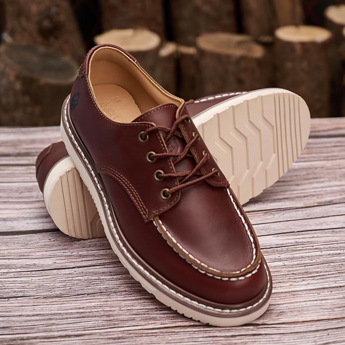 LS-Saint Moc Toe Boots - Maat 43 - Handgemaakte Goodyear Welted Schoenen - Italiaanse Runderhuid - Waterdicht en Ademend - Antislip Rubberen Zool - Stijlvolle Veterlaarzen