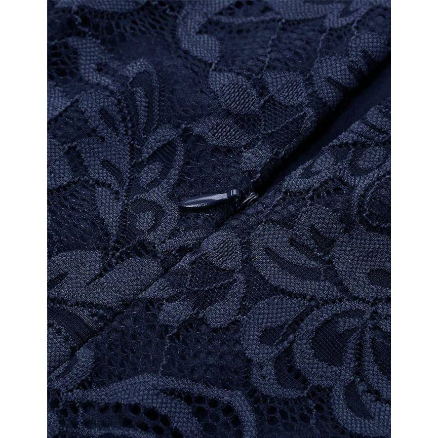 BeryLove Halter Cocktailjurk Voor Dames – Navy Blauwe Hoog-Laag Jurk Met Bloemenkant En Tulle – Mouwloze Elegante Swing Dress Met Slimme Taille En Verborgen Ritssluiting – Feest, Bruiloft Of Avondgelegenheden – Comfortabele Voering En Chic Kantdesign
