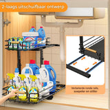 2-Pack Onderkast Opberger – 2-Laags Uittrekbare Metalen Organizer – Hoogte Verstelbare Ondergootsteen Organizer – Keuken &amp; Badkamer Opbergoplossing