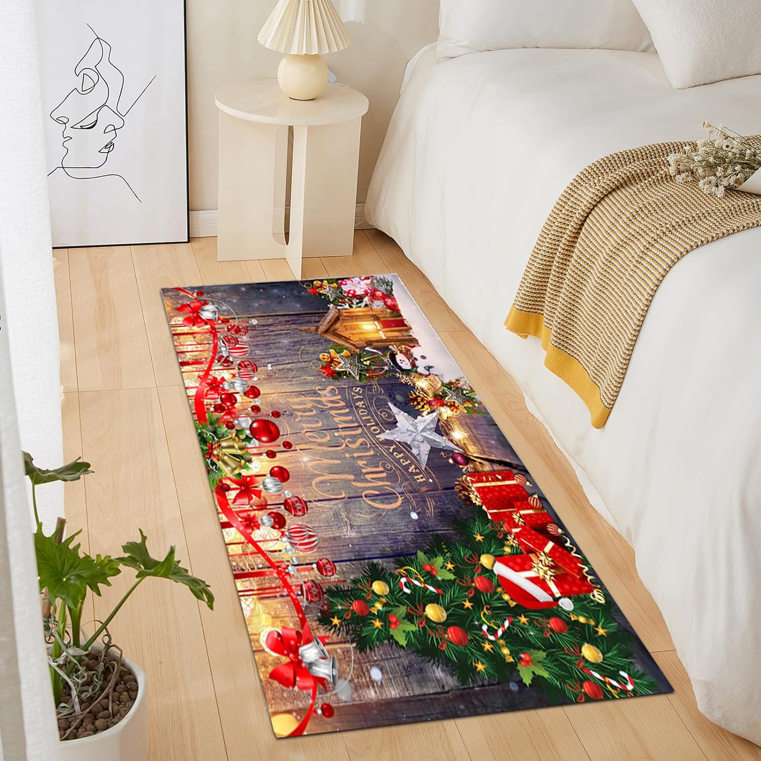 Kerstmat 60x180 cm - 3D Geprinte Antislip Vloermat - Feestelijke Kerstdecoratie voor Woonkamer, Keuken & Badkamer - Duurzaam en Comfortabel