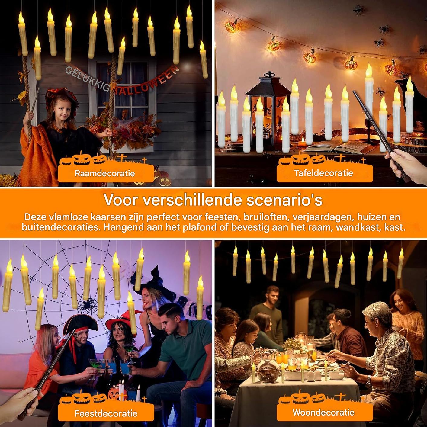 Zwevende LED Kaarsen - 20  Stuks - Met Magische Toverstok Afstandsbediening - Flickerend Warm Licht - Flameloos - Voor Harry Potter Feest, Kerst, Halloween, Bruiloft & Kamerdecoratie