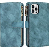 iPhone 12 Pro Max Hoesje Met Lanyard - iPhone 12 Pro Max Case - Flip Wallet Lederen Hoes - 9 Kaartsleuven - Dubbele Magnetische Sluiting - Beschermende Cover Voor iPhone 12 Pro Max - Lichtblauw - Shockproof TPU Beschermhoes