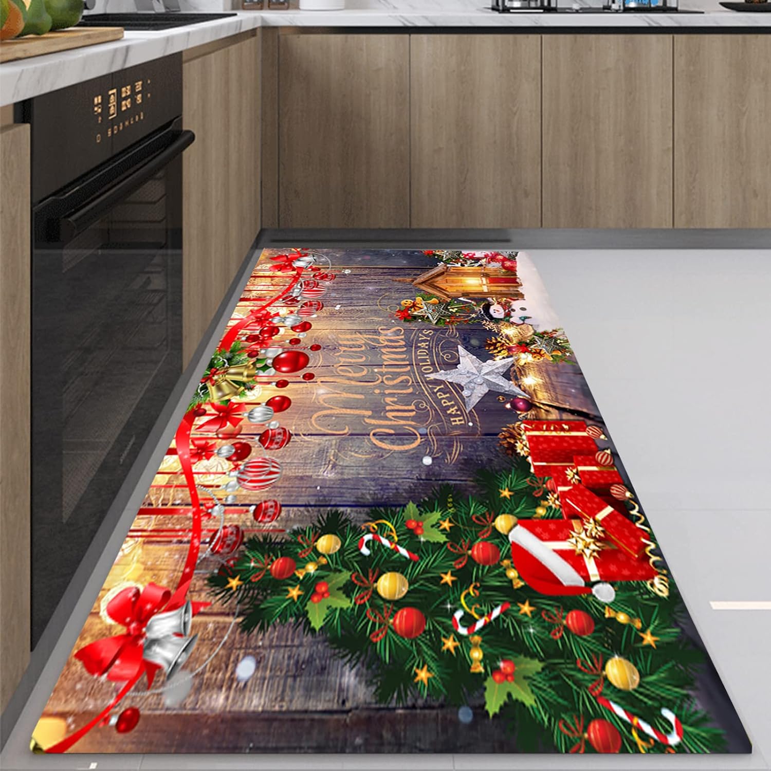 Kerstmat 60x180 cm - 3D Geprinte Antislip Vloermat - Feestelijke Kerstdecoratie voor Woonkamer, Keuken & Badkamer - Duurzaam en Comfortabel