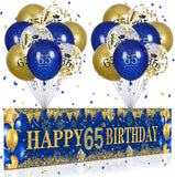 Complete 65ste Verjaardagsdecoratie - Marineblauw, Goud & Confetti Thema - 18 Latex Ballonnen & Duurzame Polyester Banner 250x45cm - Geschikt voor Alle Feesten