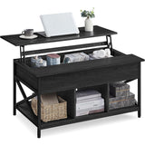 Salontafel Met Verhoogbaar Tafelblad – Industriële Koffietafel Met Open Vakken En Verborgen Opbergruimte – 100 x 60 cm – Verstelbare Tafel Voor Woonkamer – Zwart Stalen Frame Met X-Design – Houtlook Tafelblad In Houtskoolgrijs