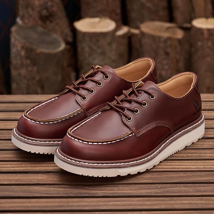 LS-Saint Moc Toe Boots - Maat 43 - Handgemaakte Goodyear Welted Schoenen - Italiaanse Runderhuid - Waterdicht en Ademend - Antislip Rubberen Zool - Stijlvolle Veterlaarzen
