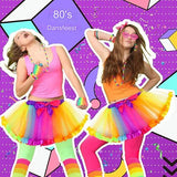 80s Verkleedkostuum Voor Vrouwen - Neon Accessoires Set Uit De Jaren 80 - Regenboog Tutu Rok, Beenwarmers, Handschoenen, Bril, Oorbellen, Armband, Ketting - Retro Party Kostuum - Dansoutfit Volwassenen - Halloween/ Feest - Pull On Sluiting