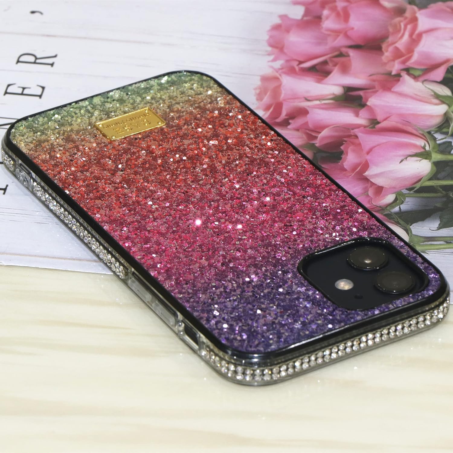 Luxe Muntonski Regenboog Gradiënt Hoesje voor iPhone 12 en 12 Pro - 6.1 inch - Bling Glitter met Strass - Elegant en Modieus - Lichtgewicht en Duurzaam