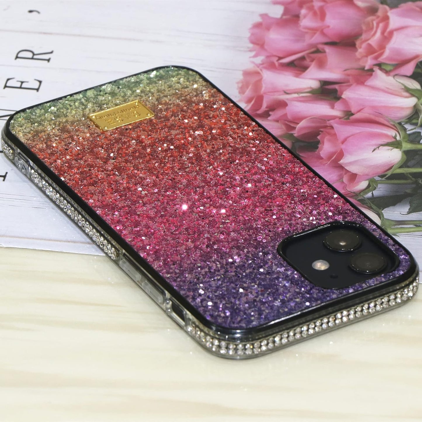 Luxe Muntonski Regenboog Gradiënt Hoesje voor iPhone 12 en 12 Pro - 6.1 inch - Bling Glitter met Strass - Elegant en Modieus - Lichtgewicht en Duurzaam