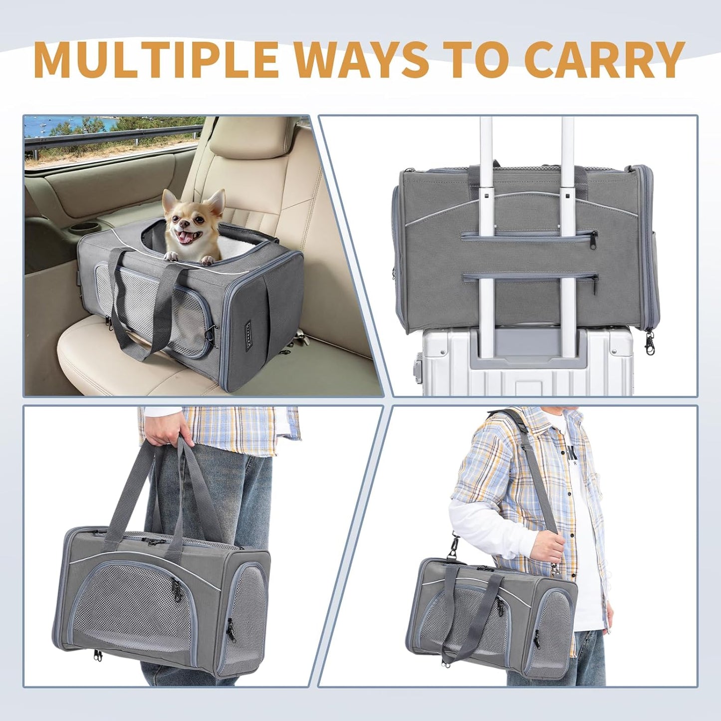 Opvouwbare Draagtas voor Kat en Hond - Airline Approved Transporttas voor Huisdieren tot 8KG - Reisbench met Mesh Ventilatie en Schouderriem - Vliegtuig Reistas voor Katten Kleine Honden Auto Trein en Vlucht
