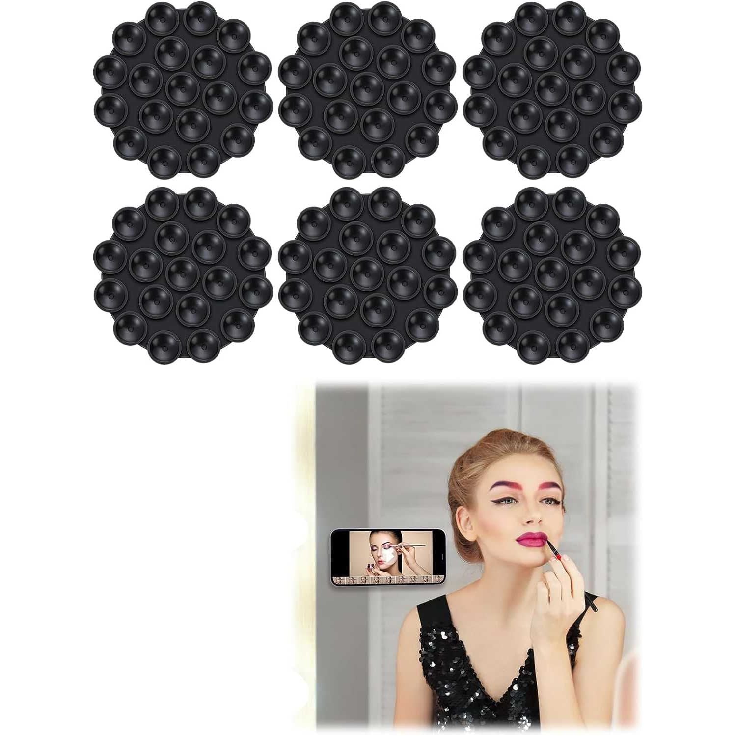 6 Stuks Silicone Zuignap Telefoonmat - Zelfklevende Anti-Slip Zuignap Mat Voor Universele Telefoonhouder - Geschikt Voor Bevestiging Op Gladde Oppervlakken - Ideaal Voor Video's, Koken, en Badkamer - Zwart - Diameter 7 cm