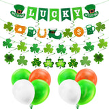 St. Patrick's Day Decoratie Set - 3 Vlaggenslingers, 8 Klavertje Vier Hangende Swirls en 10 Ballonnen - Perfect voor Ierse Feestdecoratie en Versiering
