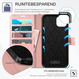 Hoesje voor iPhone 14/13 (6.1¨) - Flip Portemonnee Hoesje van PU Leer met Polsband, RFID Blokkering, Kaartsleuven, Schokbestendig TPU, Kijkstandaard, Magnetische Folio Cover voor Dames en Heren, Roségoud