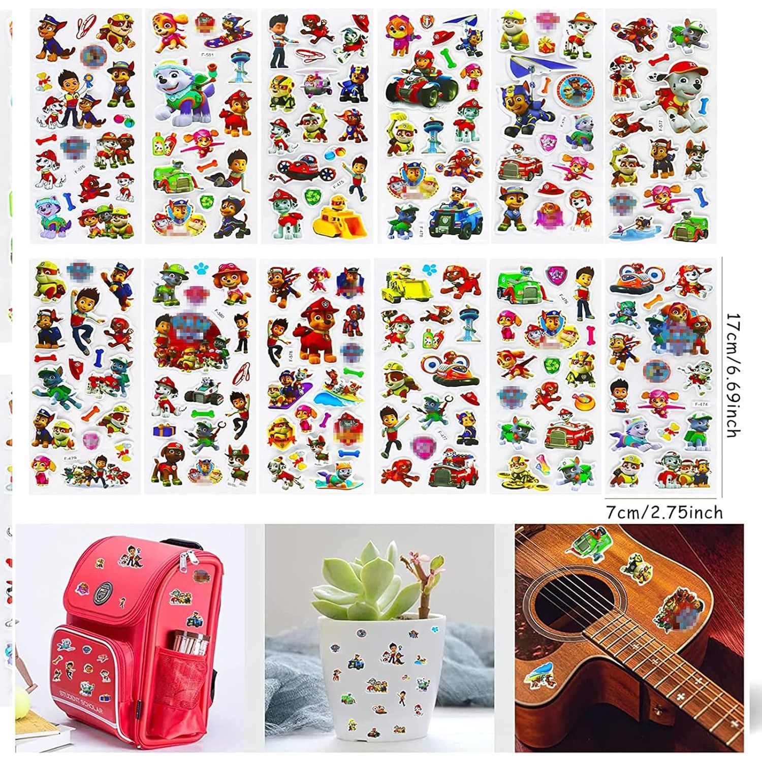 3D Paw Patrol Stickers voor Kinderen - 12 Vellen - Puffy Paw Patrol Stickers voor Jongens en Meisjes - Educatieve Beloningsstickers - Feestartikelen - Verjaardag - 17x7cm