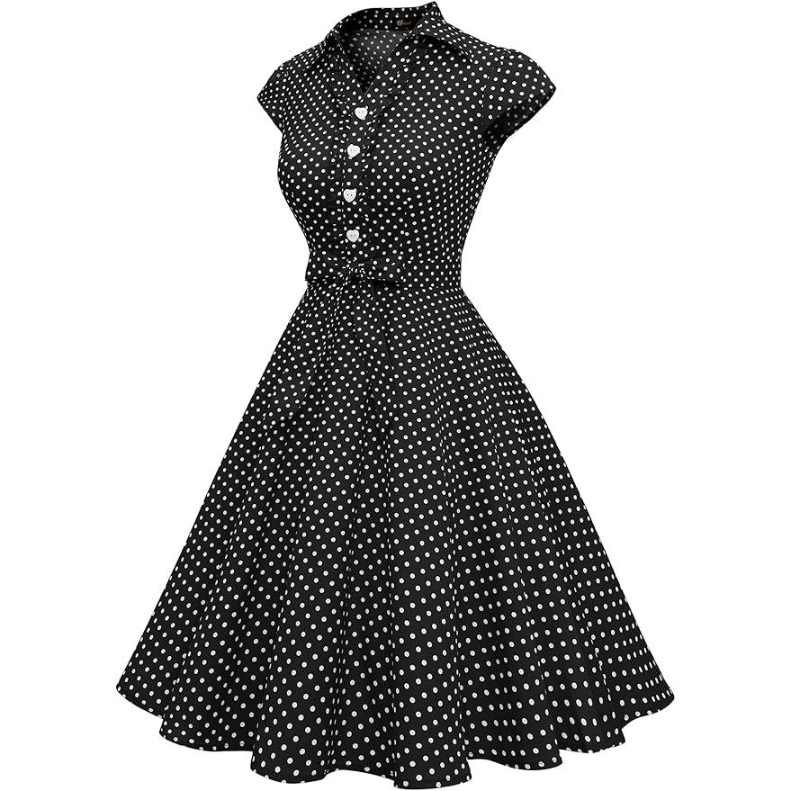 Dames 1950s Retro Swing Jurk – Vintage Rockabilly Stijl – Met Capmouwtjes, V-Hals, Verwijderbare Riem – Elegante A-Lijn Cocktailjurk – Perfect Voor Feestjes, Bruiloften en Formele Gelegenheden - Zwart