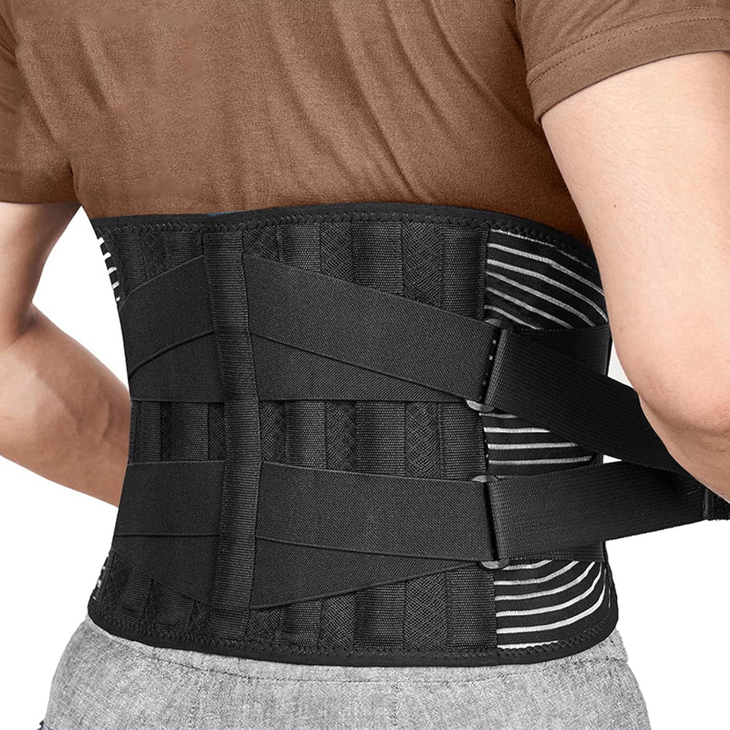 Taille Steunriem - 6-Voudige Rugbrace Met Ritssluiting - Ademend Elastisch Gaas - 16-Gaats Ontwerp - Rugbescherming Voor Heren - Maat M - Voor Preventie en Ondersteuning - Verstelbare Compressiebanden - Anti-slip Siliconen Riemen