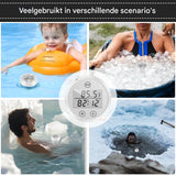 2-in-1 Digitale Watertemperatuurmeter met Timer – Waterdichte Thermometer met LCD-Display voor IJsbad, Zwembad en Sauna – Automatische en Handmatige Tijdmeting – Celsius &amp; Fahrenheit Instelbaar – Inclusief Batterijen – Wit