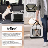 Opvouwbare Honden Transportbox 70 x 52 x 52 cm - Draagtas voor Hond of Kat - Stoffen Reistas met Stalen Frame - Dierentransporttas met 3 Deuren en 2 Ramen - Incl. TPE Lekbak en Accessoiretas - Grijze Vouwbare Draagbox voor Auto of Thuis