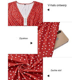 VOTEPRETTY Dames Zomerjurk - Korte Mouwen - Knielange V-Hals Wikkeljurk met Zakken - Casual Midi Jurk - Elegante A-Lijn Pasvorm - Luchtig Polyester en Elastaan - Voor Strand, Vakantie, Feest of Dagelijks - Rood - Maat S