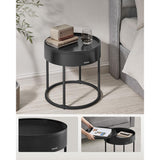 2 Stuks – Ronde Salontafelset Met Opbergruimte – VASAGLE Bijzettafels In Natuurlijk Walnoot En Inktzwart – Nestbare Tafels Met Verborgen Opbergvak – 60 En 44 cm Diameter – Moderne Woonkamertafels Met Stalen Frame En Opstaande Rand