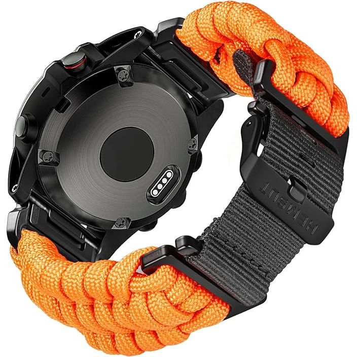 Compatibele 22mm / 26mm Gevlochten Paracord Nylon Horlogeband Voor Garmin – Outdoor Smartwatch Band - Snelsluiting – Geschikt Voor Fenix 7/6/5 Series, Forerunner 955/965/745, MARQ, Epix, Instinct, Quatix, Approach – Heavy Duty Survival Band – Oranje
