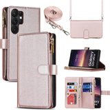 Mobiele Telefoonketting Samsung S23 Ultra Hoesje met Riem - Mobiele Telefoon Hoesje Samsung S23 Ultra - Flip Leren Portemonnee Hoesje - [9 Kaartsleuven] [Magnetisch] - Flip Hoesje Beschermhoes voor Samsung Galaxy S23