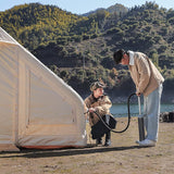 Opblaasbare Katoenen Tent – Luxe Outdoor Camping Cabin Tent met Pomp – 4-Seizoenen Waterdichte Canvas Tent zonder Stokken – 3-4 Personen – 210×300×200 cm – Khaki