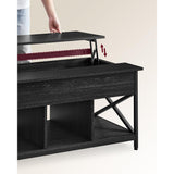 Salontafel Met Verhoogbaar Tafelblad – Industriële Koffietafel Met Open Vakken En Verborgen Opbergruimte – 100 x 60 cm – Verstelbare Tafel Voor Woonkamer – Zwart Stalen Frame Met X-Design – Houtlook Tafelblad In Houtskoolgrijs