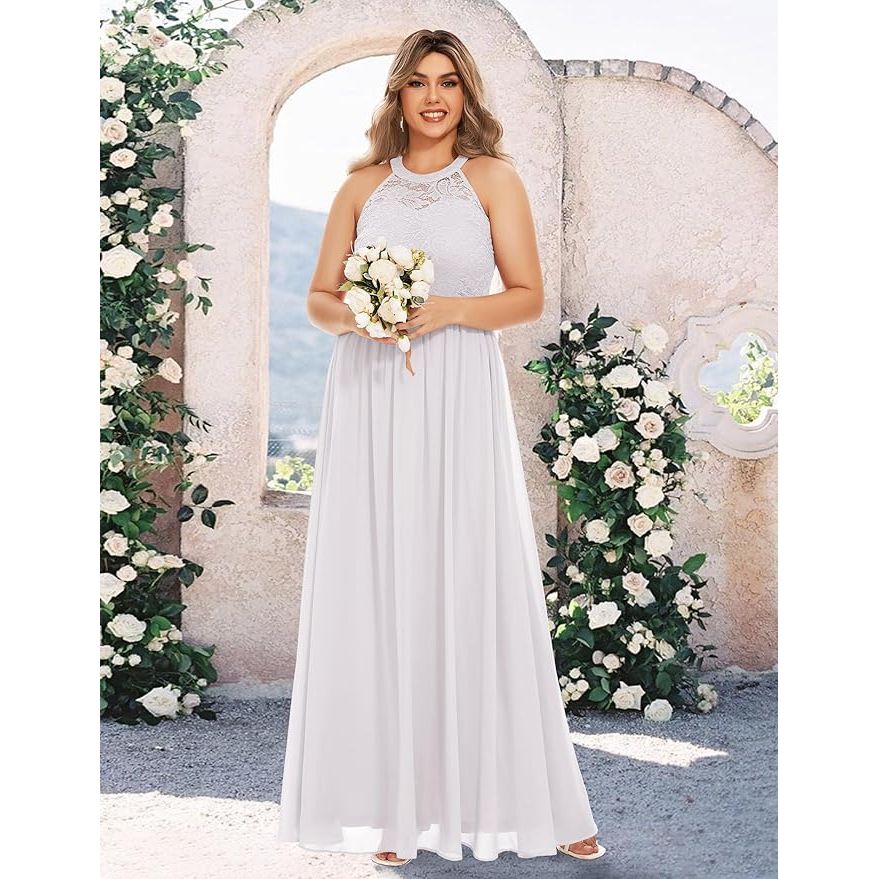Lange Chiffon Cocktailjurk Voor Dames – Mouwloze Halterjurk Met Rekbare Kant En Off-Shoulder Detail – Elegante Zomerjurk Voor Feest, Bruiloft, Prom Of Avondgelegenheid – Luchtige A-Lijn Jurk Met Vrouwelijke Halslijn En Comfortabele Pasvorm