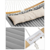 Tweepersoons Hangmat 200 x 140 cm – SONGMICS Opvouwbare Hangmat Met Gebogen Bamboe Spreidstokken En Kussen – Oxford Stof In Grijs-Beige – Tot 225 kg Draagkracht – Comfortabele Buitenhangmat Voor Tuin, Strand En Reizen