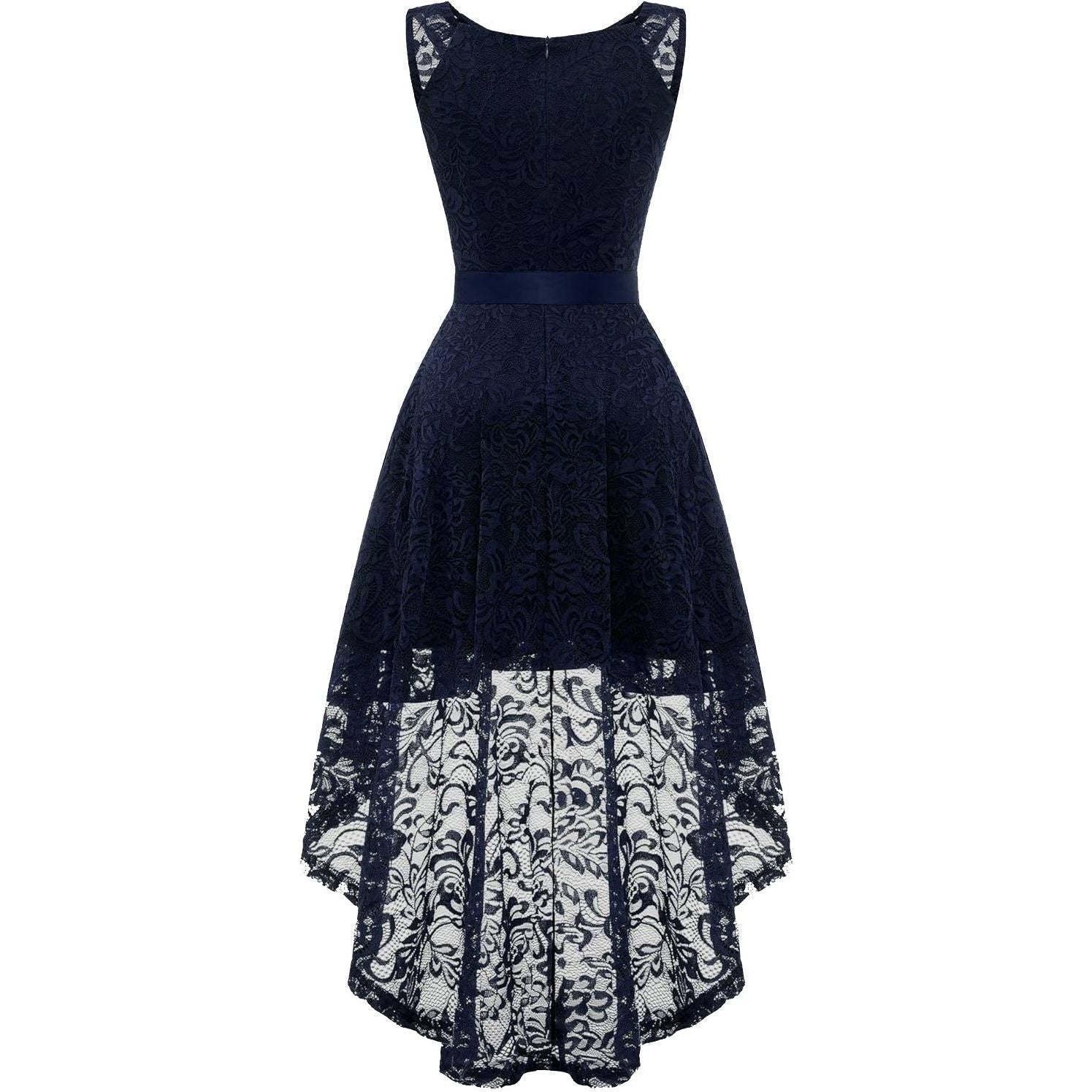 Elegante BeryLove Hoog-Laag Cocktailjurk Voor Dames – V-Hals Mouwloze Bruidsmeisjesjurk Met Kant En Afneembare Ceintuur – A-Lijn Jurk Tot Knie/Enkel – Voor Bruiloft, Feest, Prom, Gala Of Speciale Gelegenheden – Lichtgewicht En Comfortabel