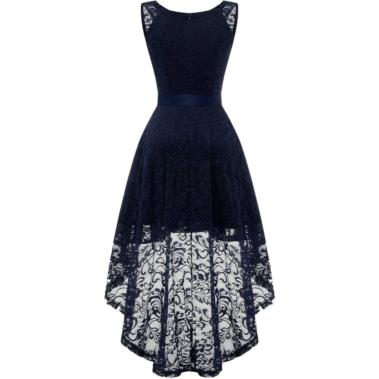Elegante BeryLove Hoog-Laag Cocktailjurk Voor Dames – V-Hals Mouwloze Bruidsmeisjesjurk Met Kant En Afneembare Ceintuur – A-Lijn Jurk Tot Knie/Enkel – Voor Bruiloft, Feest, Prom, Gala Of Speciale Gelegenheden – Lichtgewicht En Comfortabel