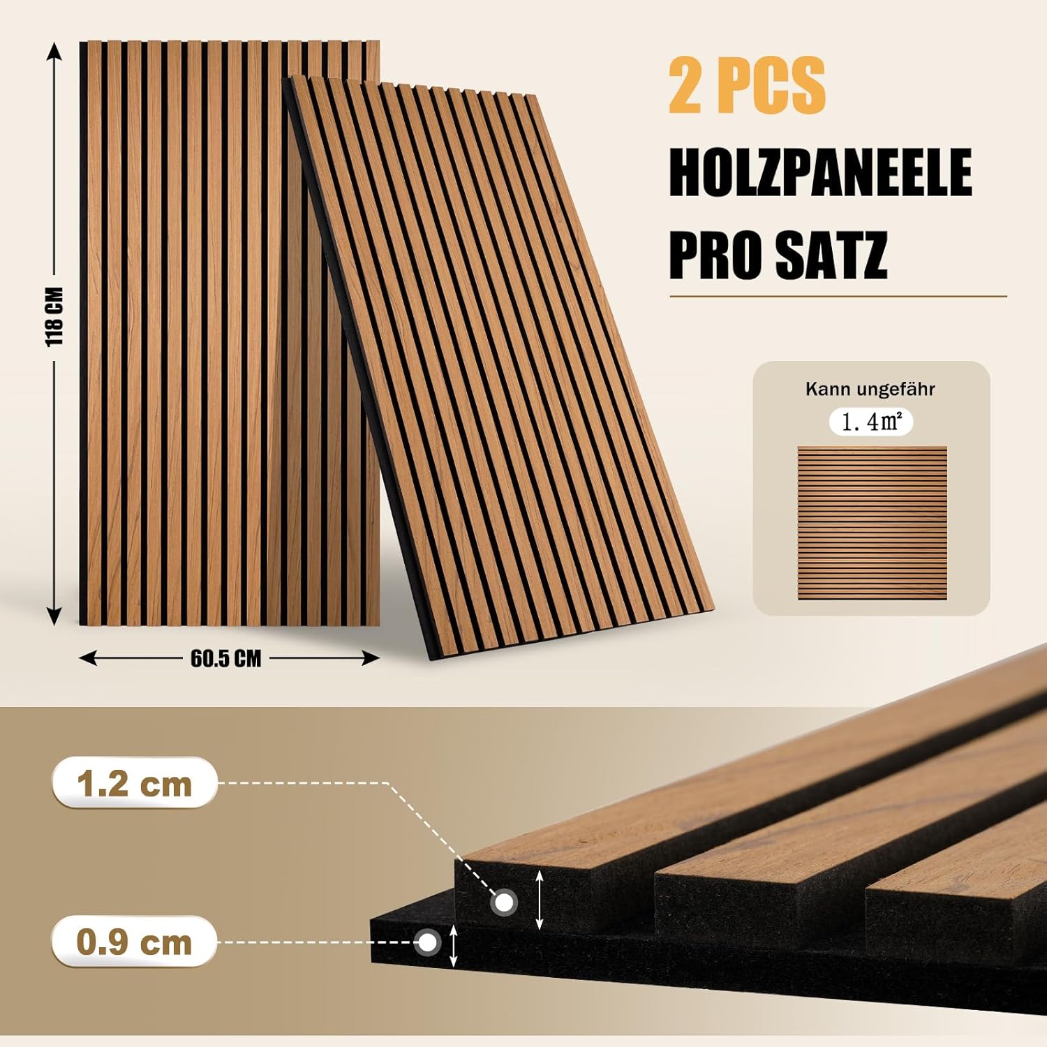 2 stuks houten akoestische wandpanelen – 3D lattenwand eiken look – 120 x 60 cm per paneel – geluidsabsorberende muurpanelen – decoratieve wandbekleding voor woonkamer, kantoor of studio – houten wandpanelen met schroeven