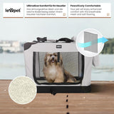 Opvouwbare Honden Transportbox 70 x 52 x 52 cm - Draagtas voor Hond of Kat - Stoffen Reistas met Stalen Frame - Dierentransporttas met 3 Deuren en 2 Ramen - Incl. TPE Lekbak en Accessoiretas - Grijze Vouwbare Draagbox voor Auto of Thuis